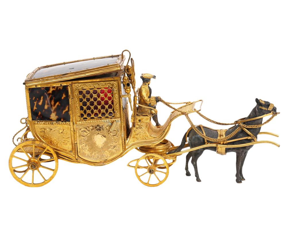 Appraisal: ANTIQUE FRENCH NECESSAIRE GILDED HORSE CARRIAGEAntique French Etui N cessaire