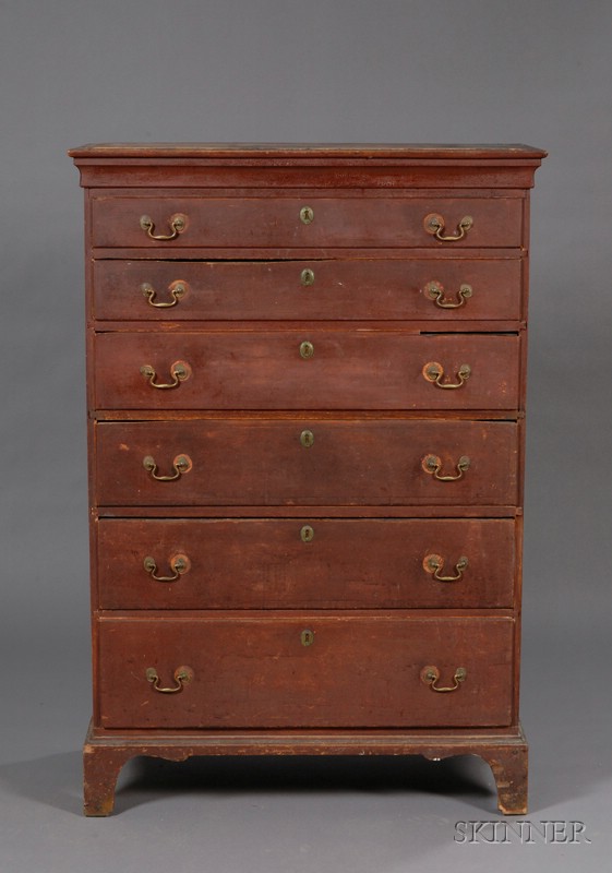 Appraisal: Red-painted Maple and Pine Tall Chest of Drawers New England