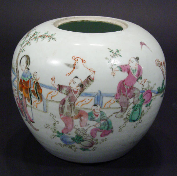 Appraisal: Chinese porcelain ginger jar enamelled with a panel of dancing