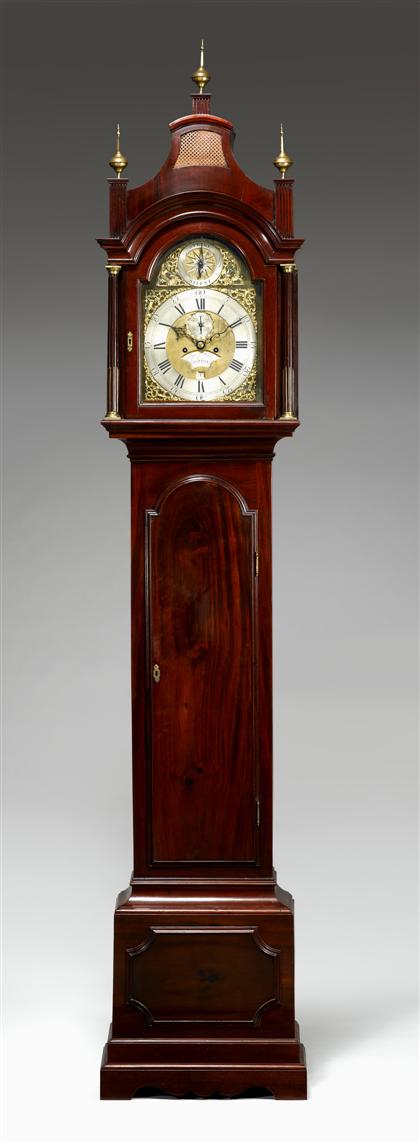 Appraisal: Georgian mahogany tall case clock jos millis circa Pagoda top