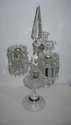 Appraisal: A PAIR OF VICTORIAN LUSTRE CANDELABRA each with central pointed