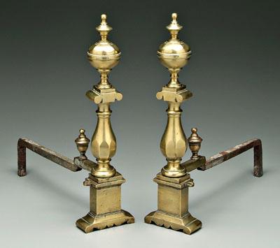 Appraisal: Pair brass andirons ball and urn finials on baluster shafts