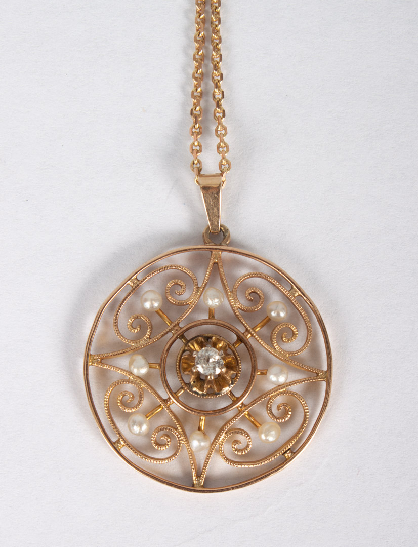 Appraisal: Lady's K gold diamond seed pearl pendant early th century