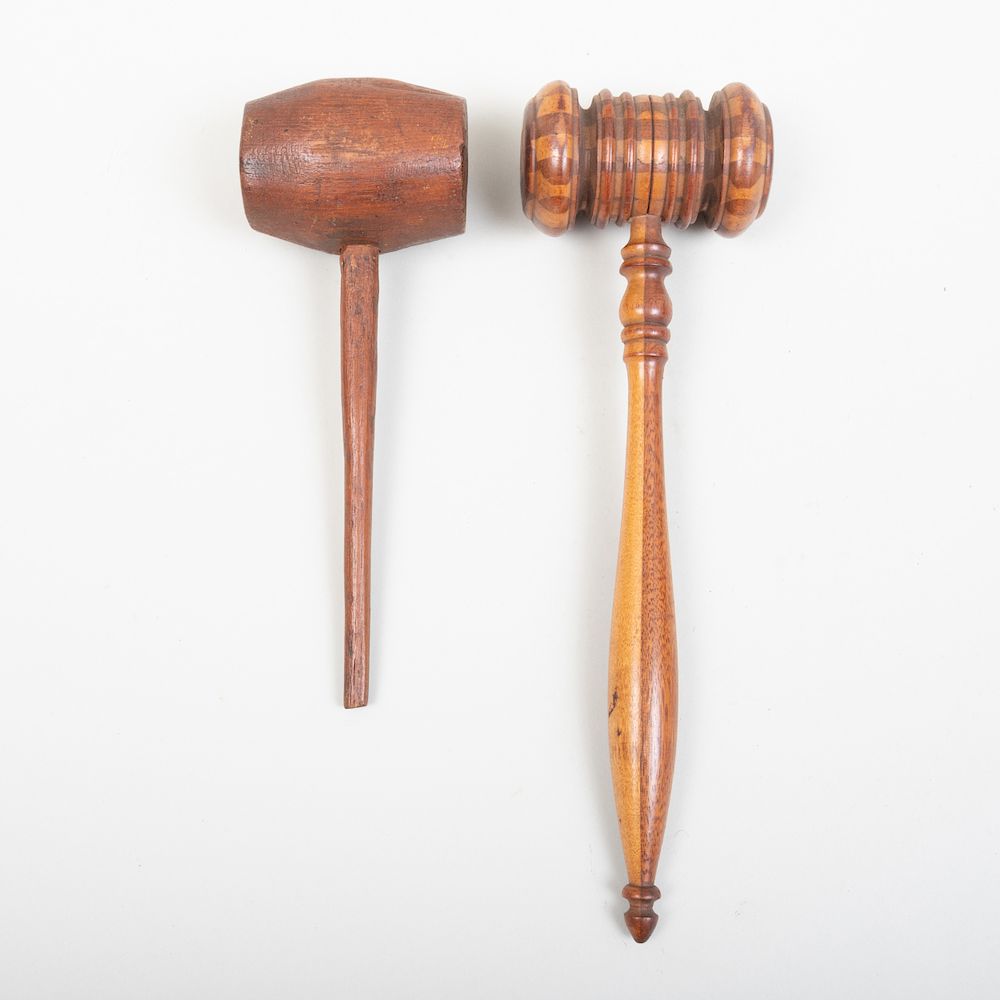 Appraisal: Two Folk Art Wood Gavels The larger in long Property