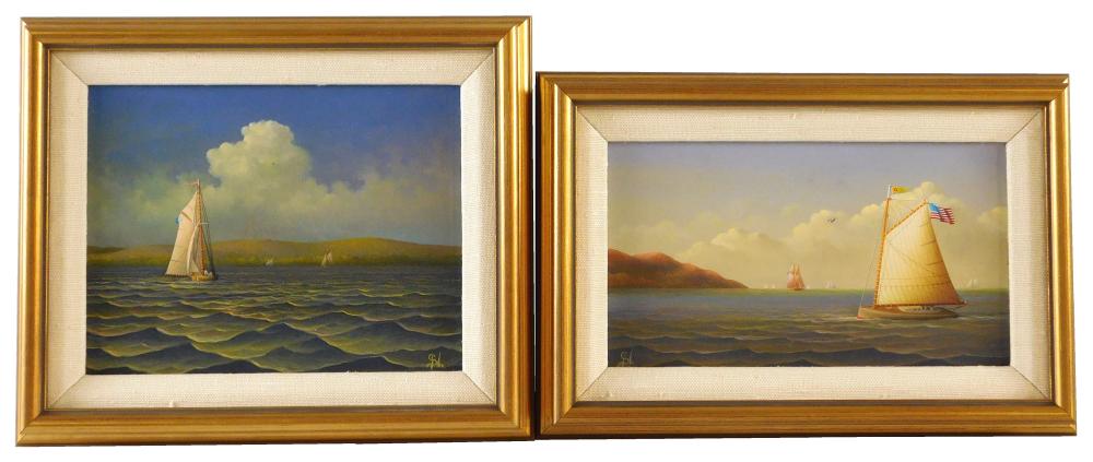 Appraisal: Pair of th C oil on board marine scenes both