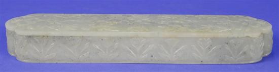 Appraisal: CHINESE CARVED GRAY JADE SCRIBES BOX of oblong shape with