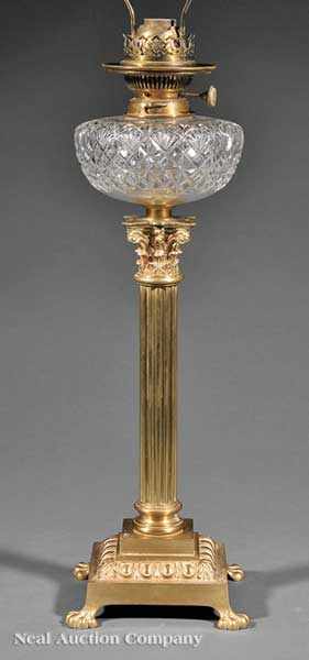 Appraisal: A Fine English Gilt Brass Bronze and Cut Crystal Oil