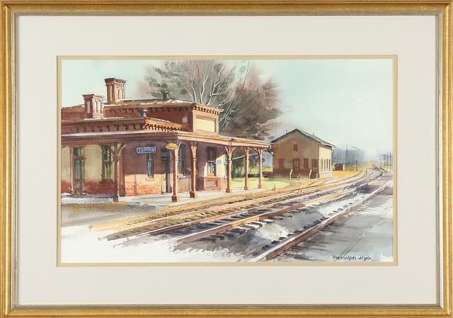 Appraisal: Topton Train Station watercolor x sight SLR Artist American -