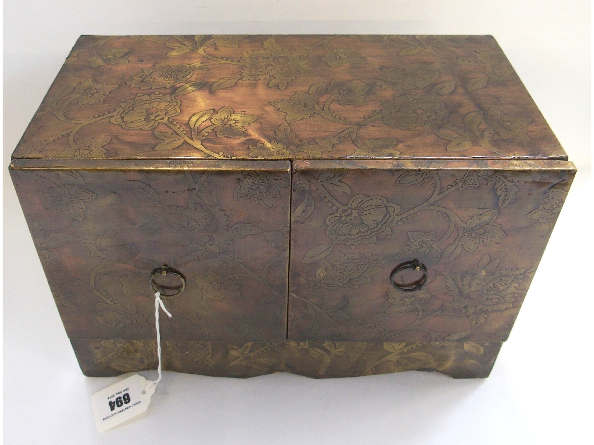 Appraisal: Lacquered copper and brass two drawer box