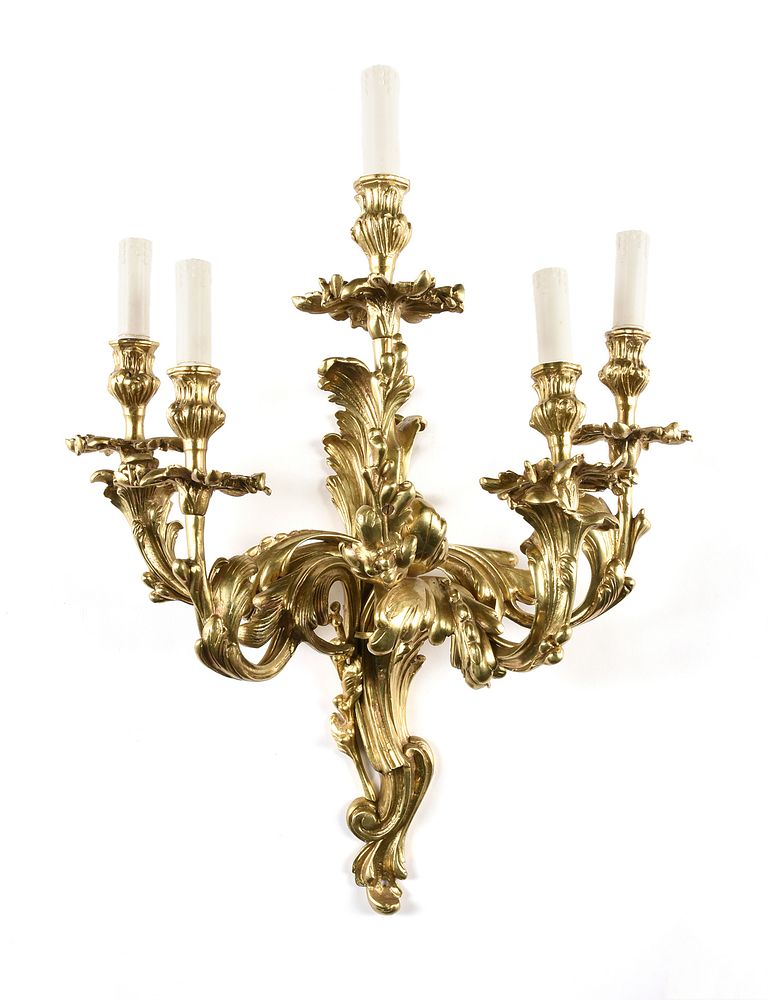 Appraisal: A LOUIS XV STYLE GILT BRONZE FIVE LIGHT WALL SCONCE