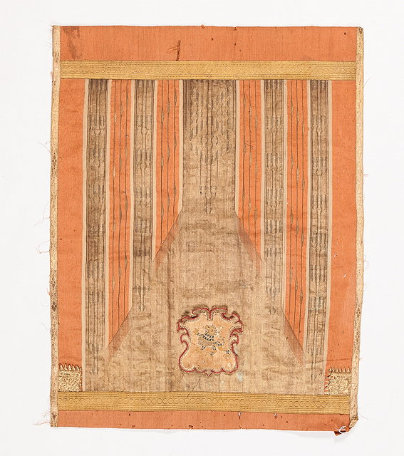 Appraisal: AN ANTIQUE SYRIAN TEXTILE FRAGMENT with gold thread decoration and