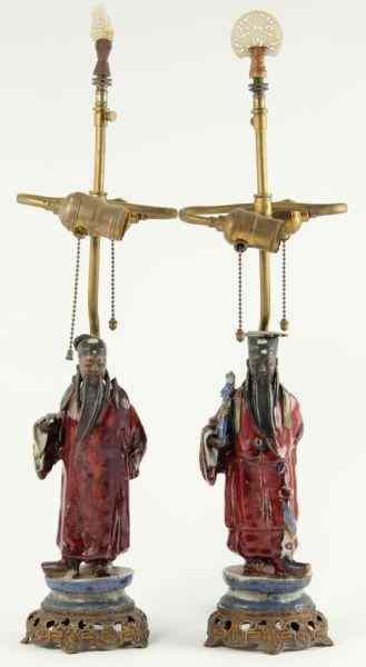 Appraisal: Pair of Japanese Figural Table Lamps th century terra cotta