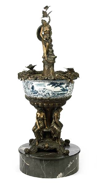 Appraisal: A Chinese earthenware and patinated bronze jardini re and associated