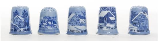 Appraisal: Sale Lot Five Blue and White Porcelain Collector Thimbles each