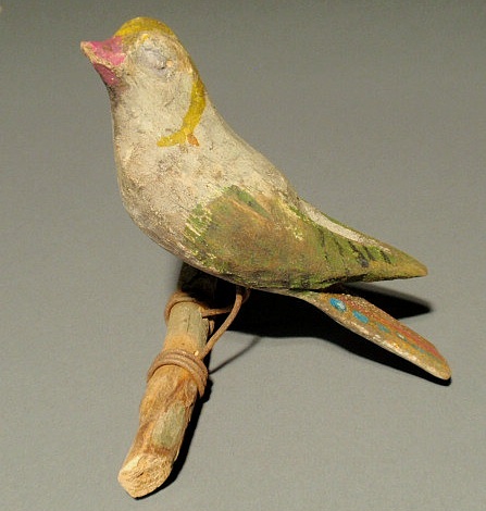 Appraisal: German folk art carved finch type bird on a branch