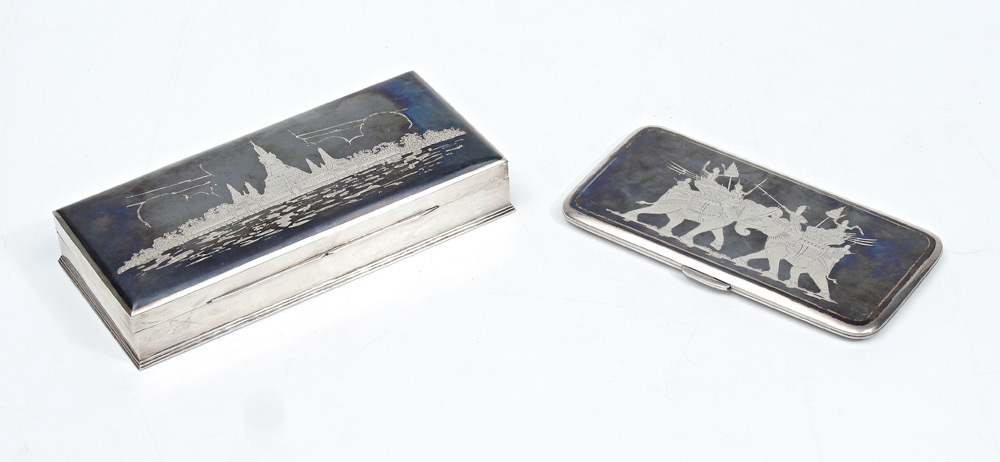 Appraisal: PIECE BANGKOK SIAM SILVER BOXES To include Box with engraved