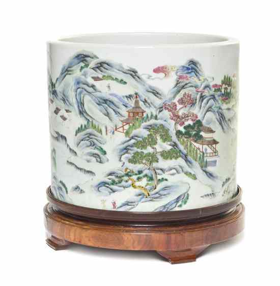 Appraisal: A Chinese Porcelain Brush Pot having polychrome decoration of figures