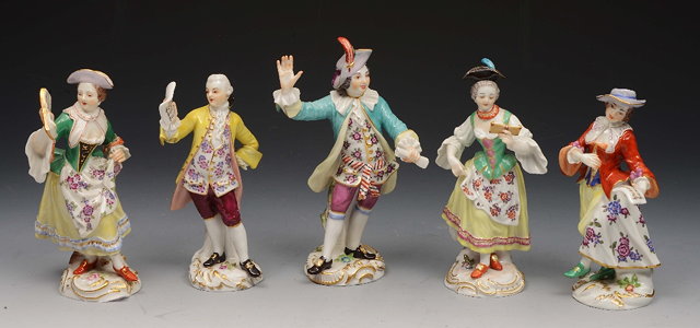 Appraisal: A GROUP OF FIVE MEISSEN PORCELAIN FIGURES of musicians including