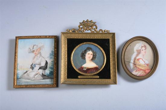 Appraisal: THREE HAND-PAINTED PORTRAIT MINIATURES OF EUROPEAN NOBLEWOMEN th century One