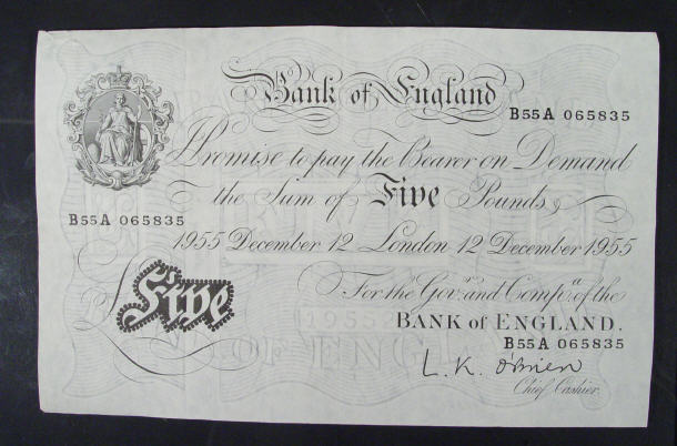 Appraisal: White Bank of England note O'Brien No B A