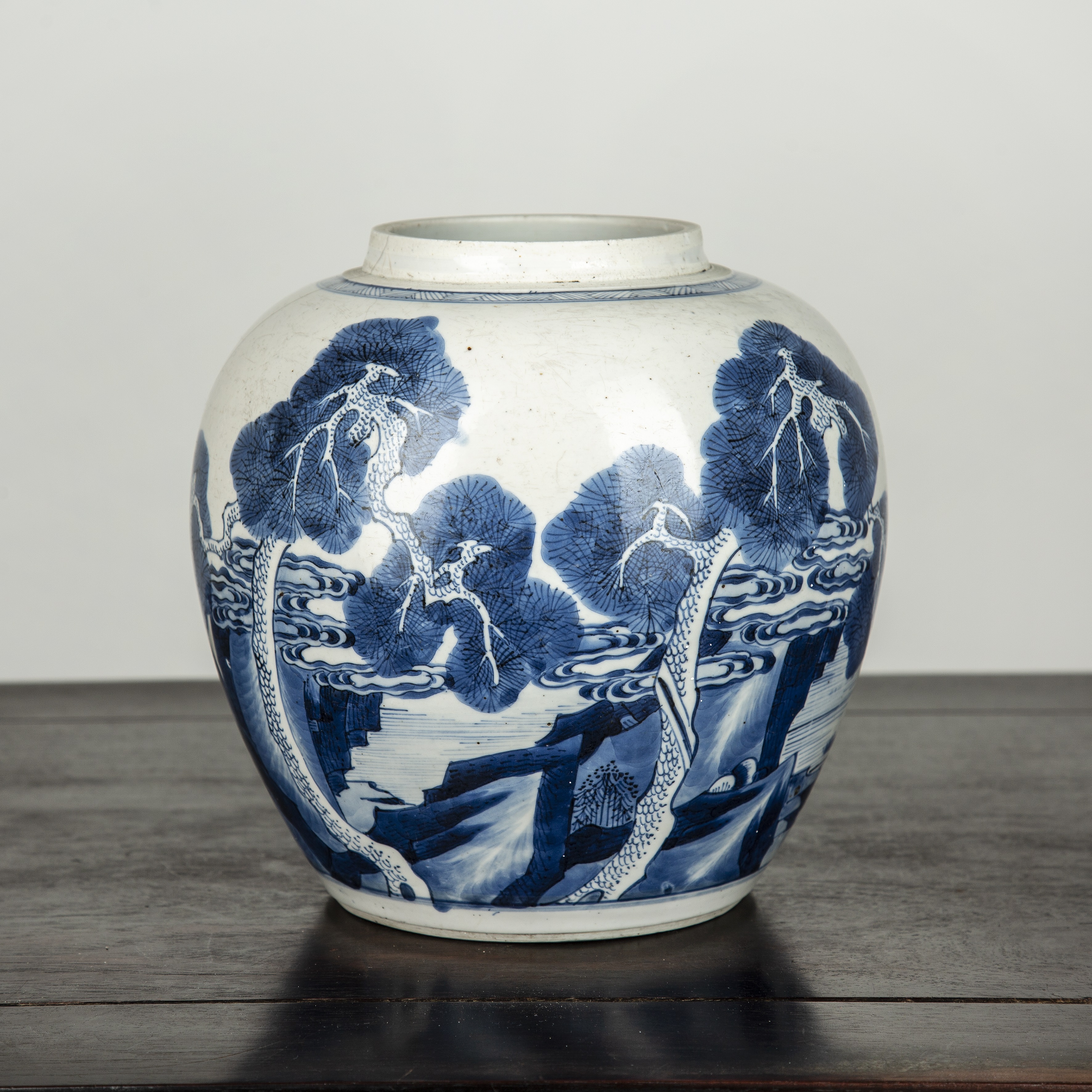 Appraisal: Blue and white porcelain ginger jarChinese th Century painted with