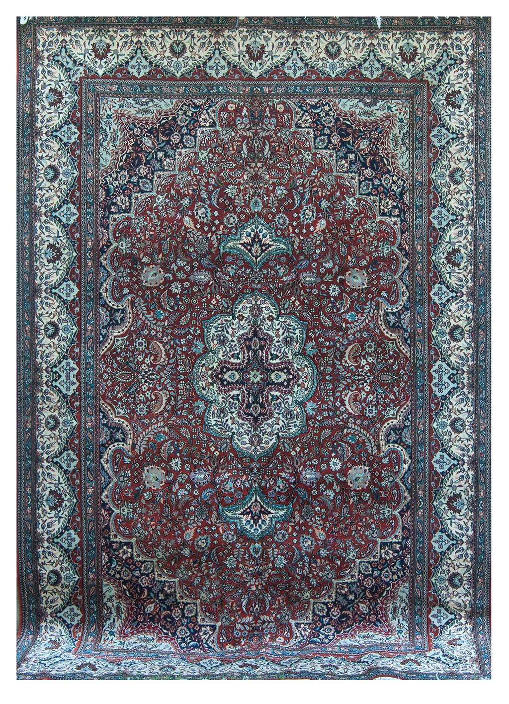 Appraisal: ORIENTAL RUG KESHAN DESIGN ' x ' Elaborate central medallion