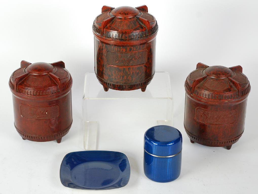 Appraisal: SET OF THREE PRE WAR BAKELITE COFFEE TEA AND SUGAR