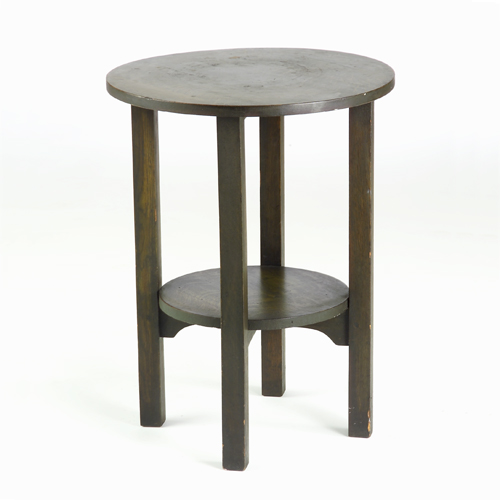 Appraisal: GUSTAV STICKLEY Tea table with circular top and shelf overcloudlift