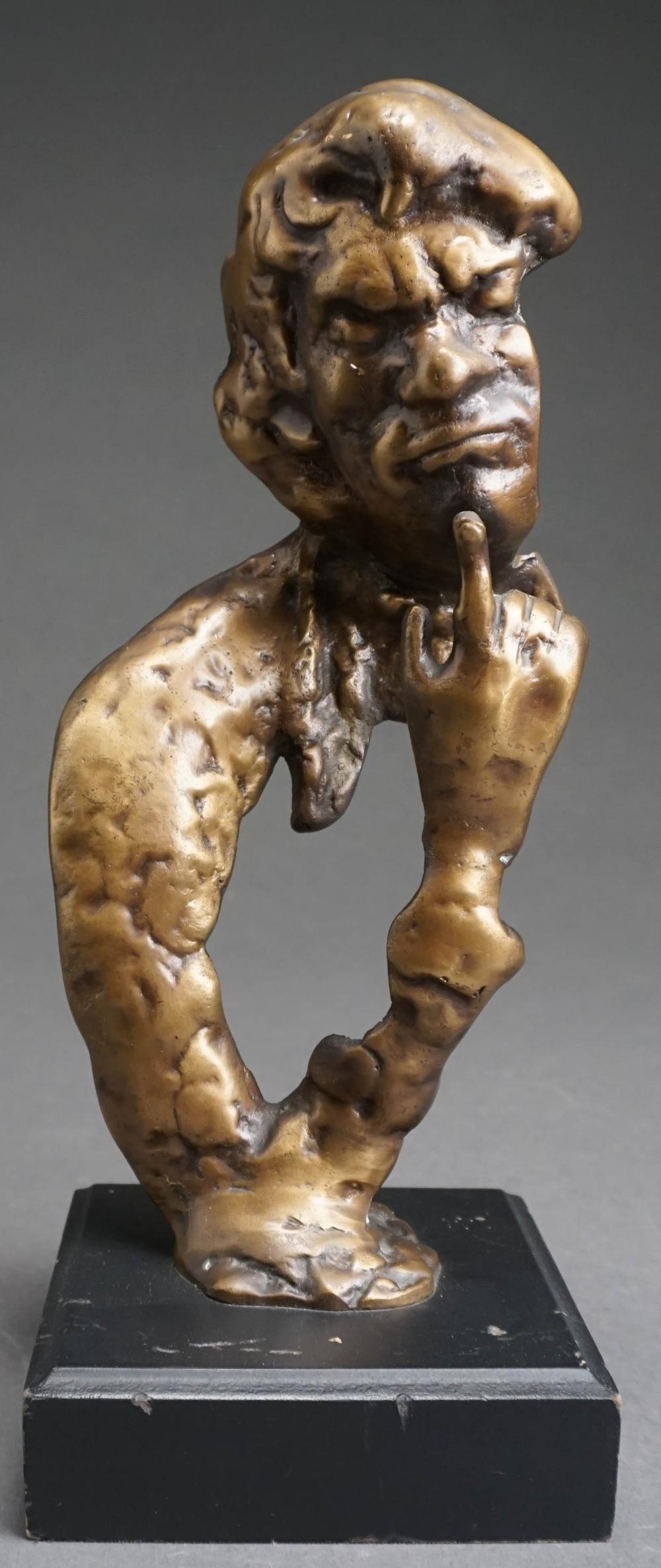 Appraisal: CONTEMPORARY PATINATED METAL FIGURE OF A CONTEMPLATIVE MAN ON WOOD