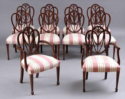 Appraisal: SET OF TEN GEORGE III-STYLE CARVED MAHOGANY DINING CHAIRS Incorporating