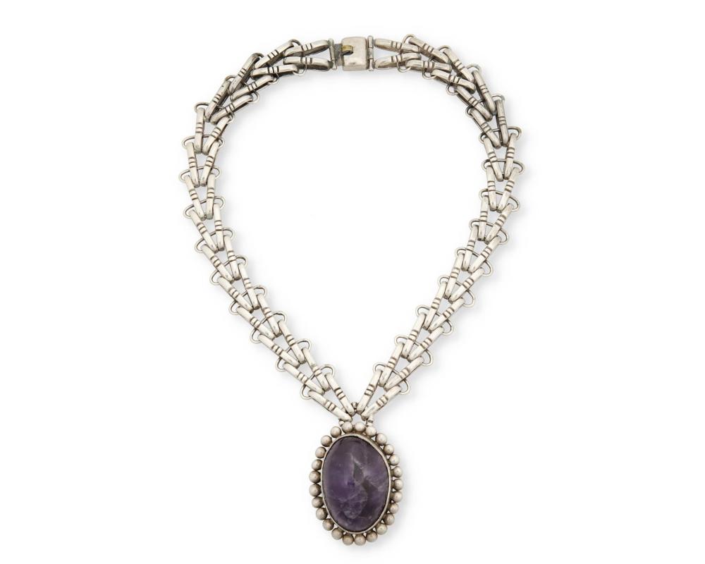 Appraisal: A H ctor Aguilar silver and amethyst pendant necklace or