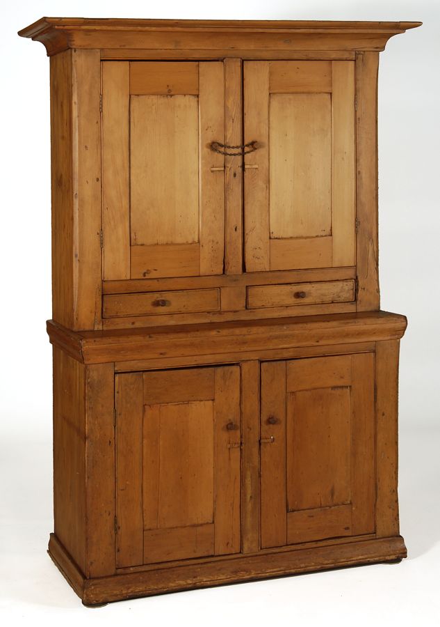 Appraisal: ANTIQUE AMERICAN STEPBACK CUPBOARD Circa In pine with molded cornice