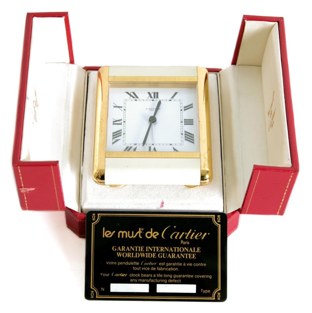 Appraisal: LES MUST DE CARTIER BRASS ENAMEL TRAVEL CLOCKLes Must De