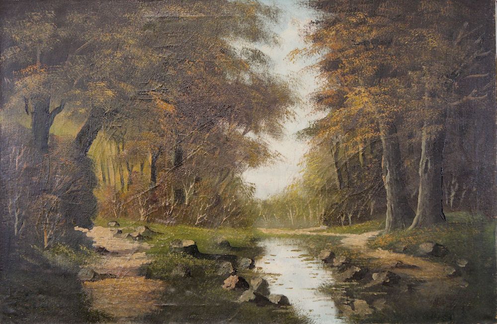 Appraisal: Signed American School River Landscape Painting Signed American School River