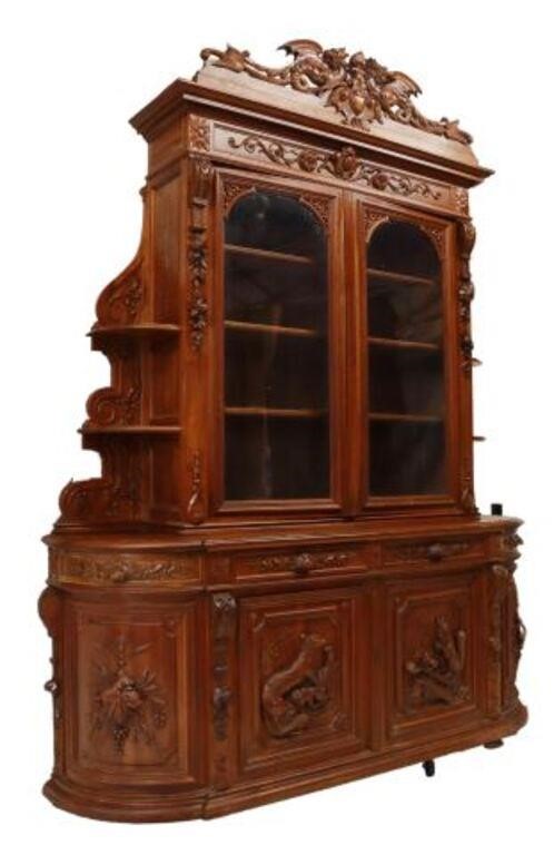 Appraisal: Fine French walnut hunt sideboard th c having carved dragon