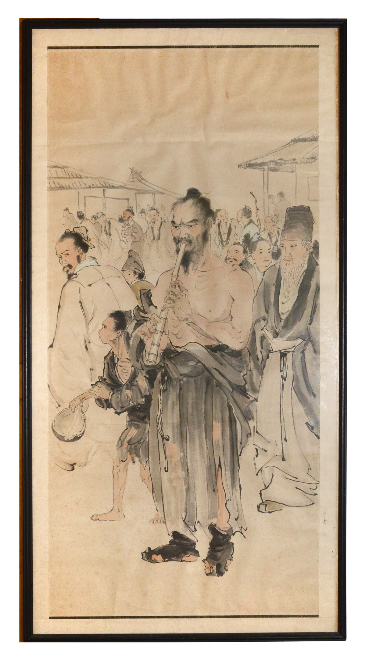 Appraisal: LARGE ORIENTAL SCROLL PAINTING OF A MAN IN A MARKET