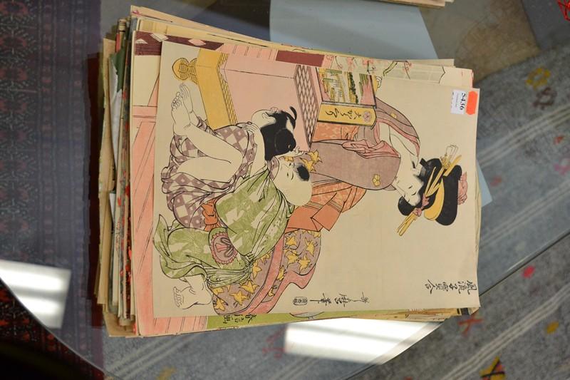 Appraisal: BOX OF ORIENTAL PRINTS BOX OF WOODBLOCK PRINTS BREAK UP