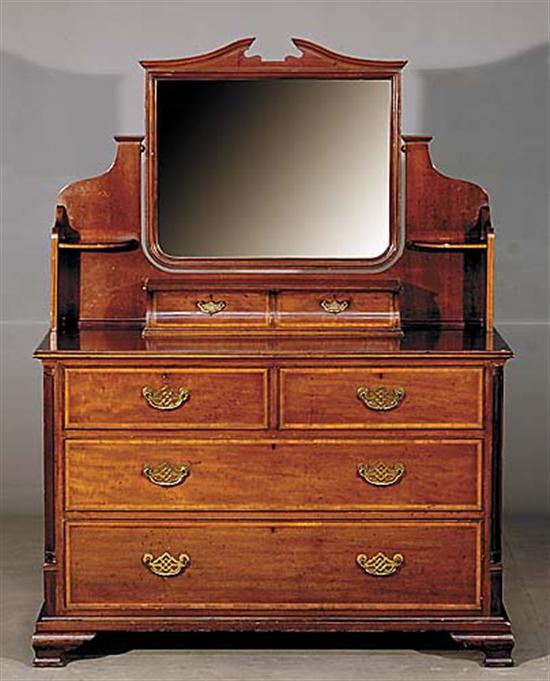 Appraisal: English inlaid mahogany dressing table late th centurysuperstructure of mirror