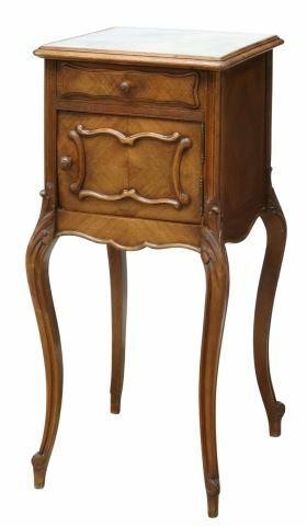 Appraisal: French Louis XV style marble-top walnut nightstand th c square