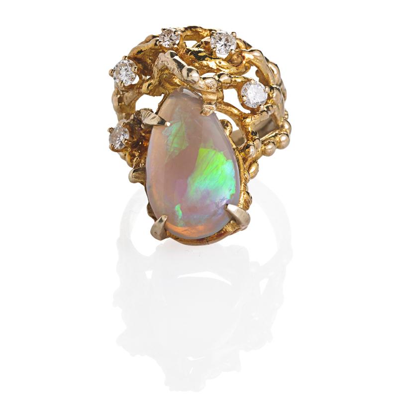 Appraisal: OPAL DIAMOND K YELLOW GOLD ARTISANAL RING Condition Report