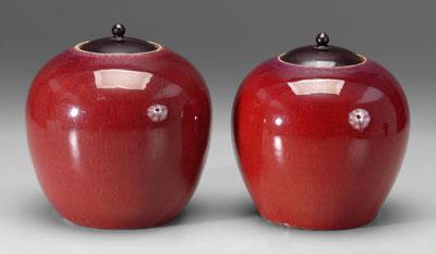 Appraisal: Two Chinese sang de boeuf jars near pair rich strawberry