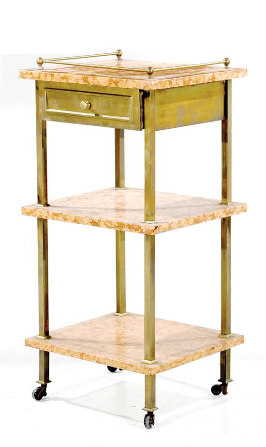 Appraisal: Brass and marble stateroom stand circa brass gallery and frame