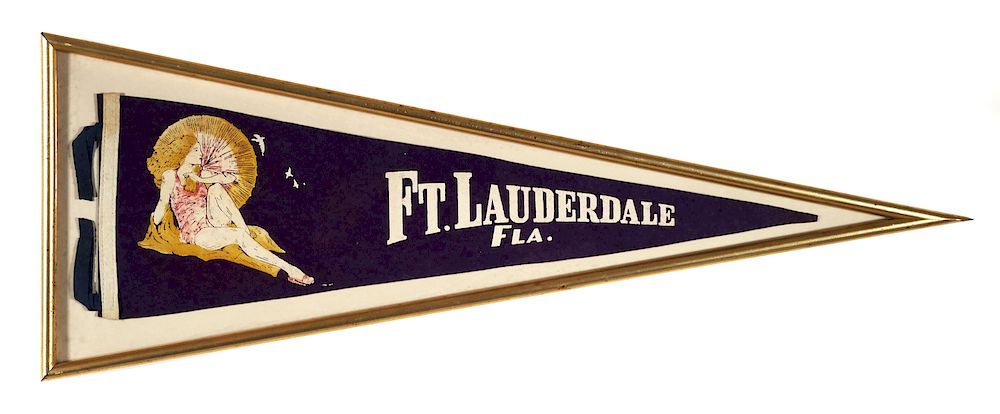 Appraisal: FT LAUDERDALE Framed Felt Pennant Beach Girl 's vintage souvenir