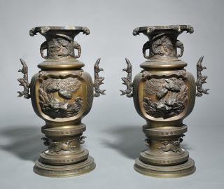 Appraisal: th C pair of Large Asian Bronze Urns th C