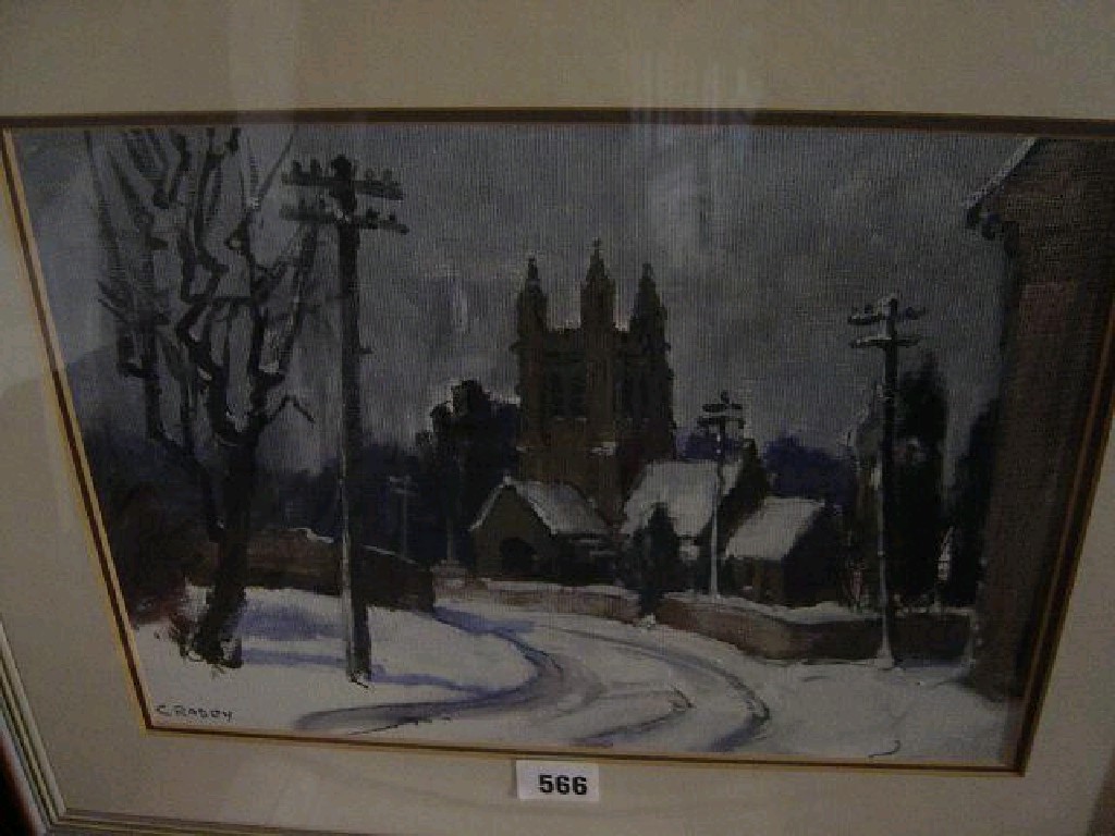 Appraisal: An oil painting on board of a snowy landscape with