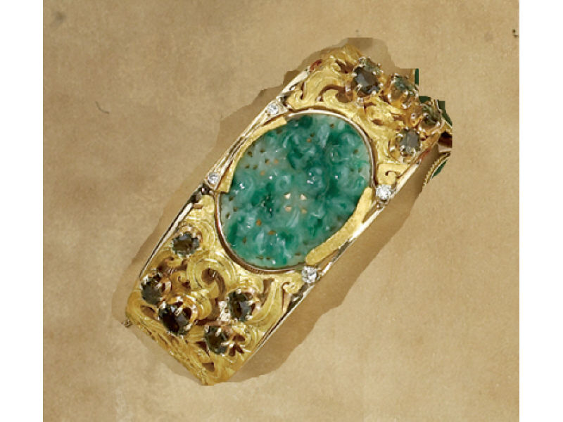 Appraisal: JADE BANGLE BRACELET k yellow gold bracelet with k yellow