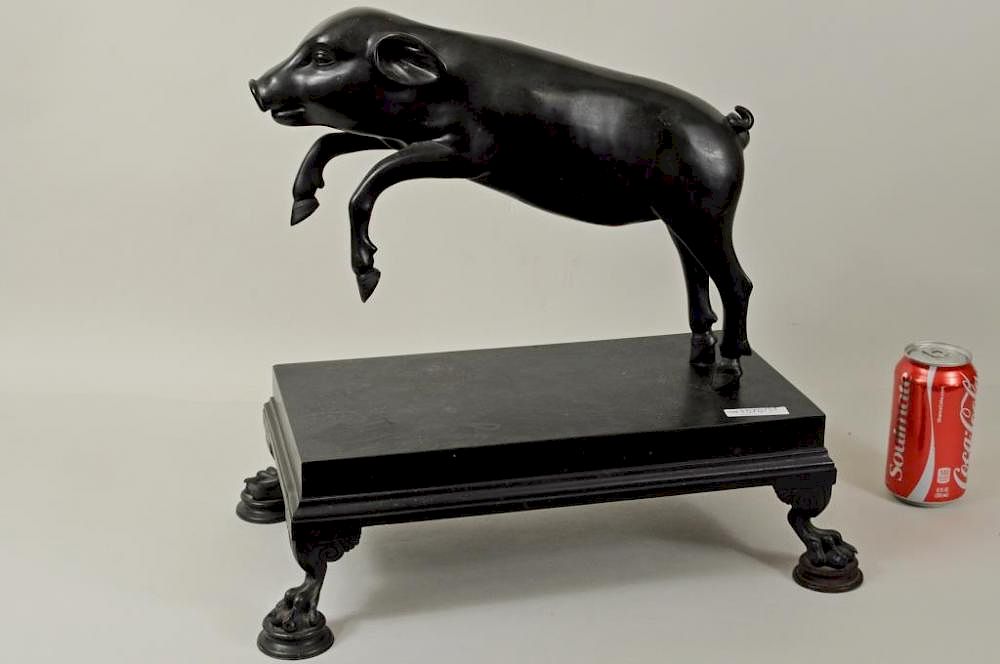 Appraisal: Bronze Sculpture Leaping Piglet Bronze sculpture of leaping piglet unsigned