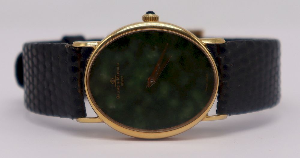 Appraisal: JEWELRY Baume Mercier kt Gold and Jade Watch Vintage Baume