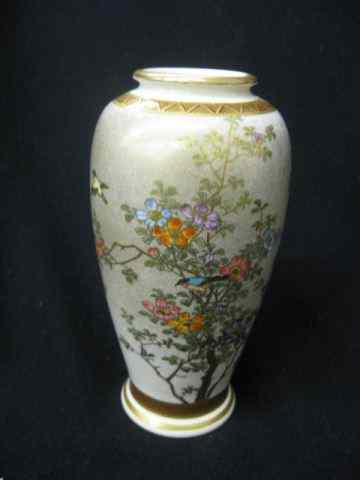 Appraisal: Japanese Satsuma Pottery Vase handpainted bird floral fine gold trim