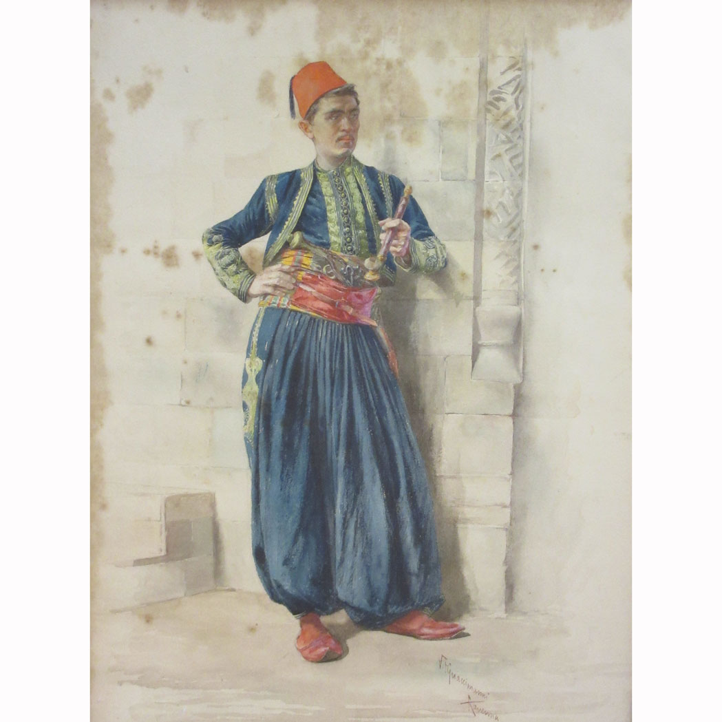 Appraisal: Vittorio Guaccimanni Italian - Zouave Smoking a Pipe Signed VitGuaccimanni